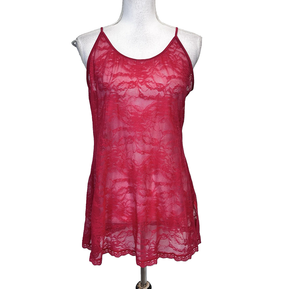 Vintage Victoria's Secret Red Lace Chamise Camisole Lingerie size Large Bridal